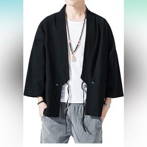 Men’s uaneo cotton open front lightweight casual kimon cardigan jacket NWT